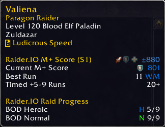 Raider.IO tooltip örneği