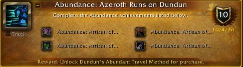 Abundance: Azeroth Runs on Dundun achievement'ı; ödülü, ışınlanma toy'unu satın alınabilir hale getiriyor.