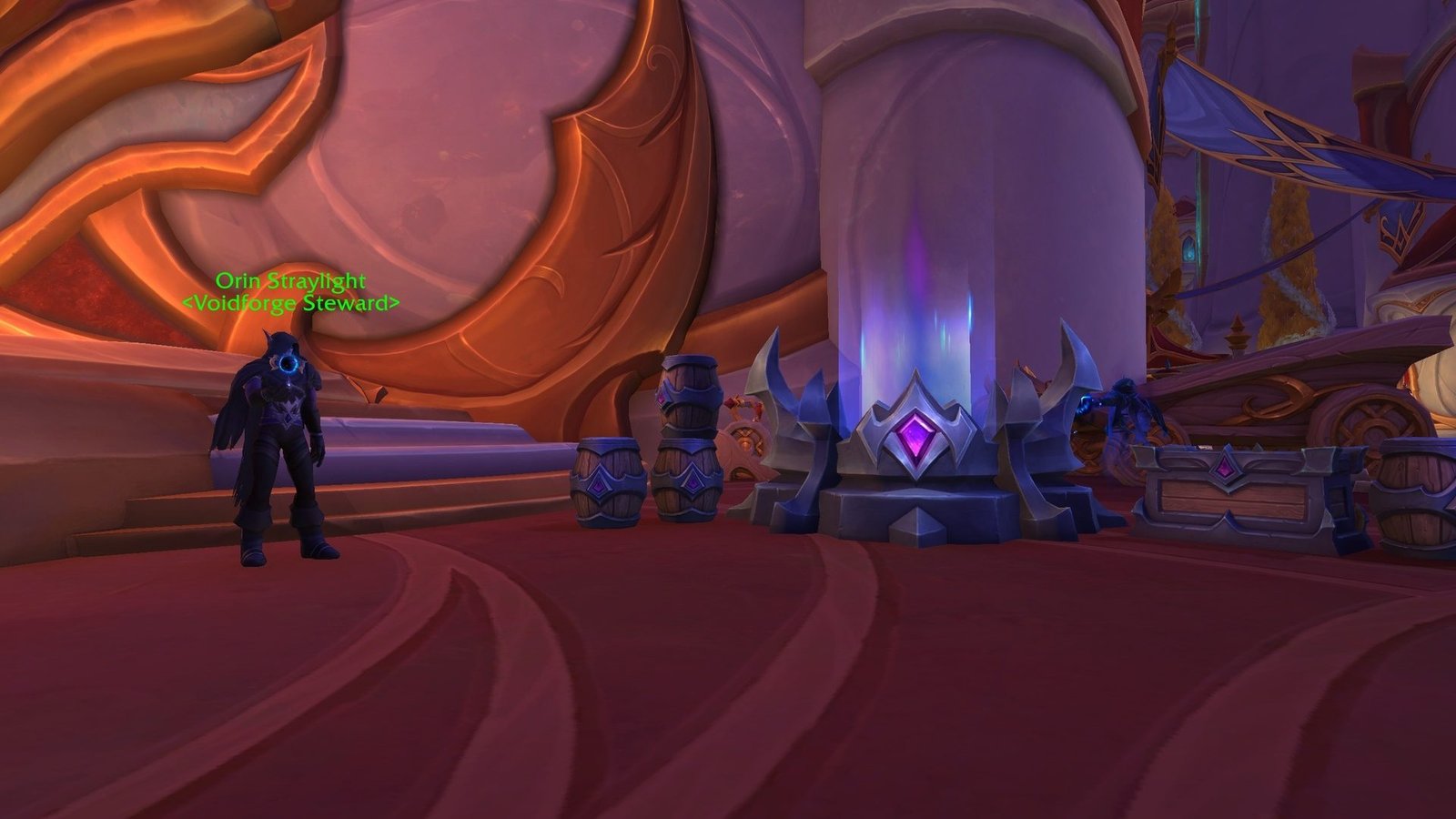 Orin Straylight (Voidforge Steward), Silvermoon City'de Catalyst'in yanında duruyor.