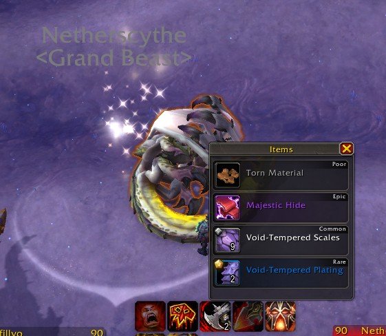 Netherscythe (Grand Beast) ganimeti: Majestic Hide'ın yanında Void-Tempered Scales ve Void-Tempered Plating de düştü.