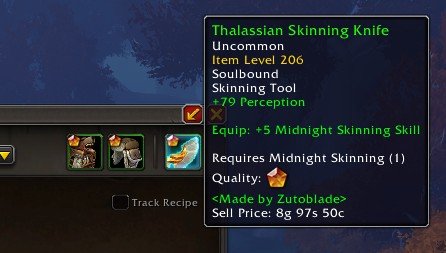 Thalassian Skinning Knife: +79 Perception ve +5 Midnight Skinning becerisi veriyor.
